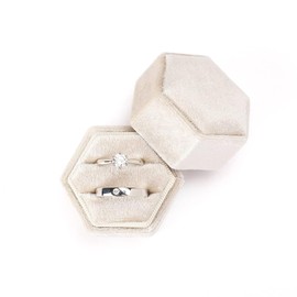 Velvet Jewelry Ring Box Double Ring Display Holder with Detachable Lid for Proposal, Engagement, Wedding, Ceremony