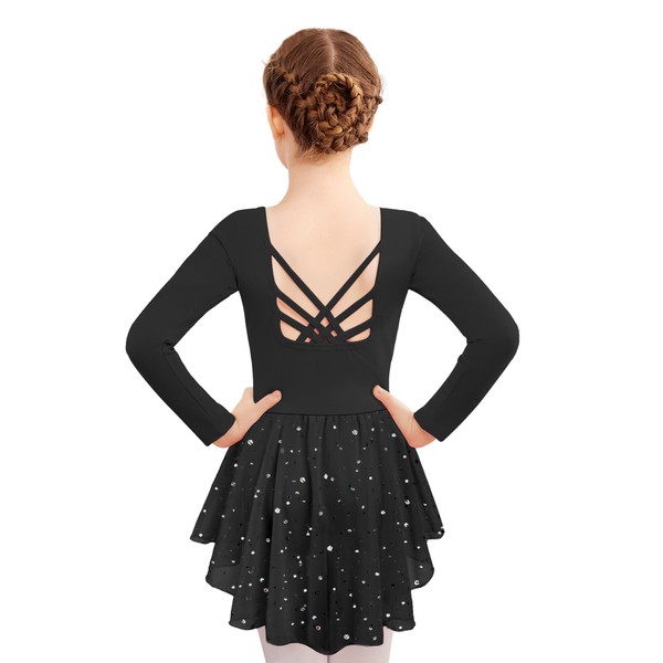 Zaclotre Girls Black Leotards with Shiny Skirts Crisscross Back Ballet