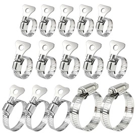 15 pcs Key Hose Clamps, VEINARDYL Adjustable Stainless Steel 0.5" to 1.7" (13-44mm) Thumb Screw Hose Clamps, Key Type Pipe Clamp kit for Fix Faucet Pipe Fuel Lines, Mechanical Application