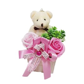Q-FLA 799662 Soap Flower Bath Salt, Bear, Arrangement, Rose, Pink, Gift