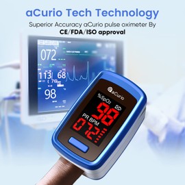 aCurio Pulse Oximeter NHS Test Oximeter - CE Approved Oxygen Monitor Finger Adults and Child Heart-Rate Monitor - Oxygen Saturation Monitor Accurate Fast Blood Oxygen Monitor Heart Rate Monitor
