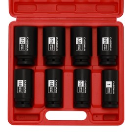 CASOMAN 3/4" Drive Deep Impact Socket Set, 8 Piece Set, SAE Sizes (1-Inch to 1-1/2-Inch), 6 Point, 3/4" Dr. Heavy Duty Impact Socket Set