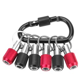 6Pcs Drill Bit Holder Keychain 1/4 Inch Hex Shank Screwdriver Bits Holder Quick Release Drill Extension Tools for Nut Driver Screwdriver Screw Drill Bits with Keychain Carabiner (3 Black 3 Red)
