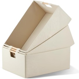 Cinnvoice 3 Pack Fabric Storage Bins for Closet Shelves, 15 x 10.6 x 6 Inch Beige Rectangle Wardrobe Organizer with Handle, Collapsible Shelves Storage Basket for Sorting Clothes and Toy