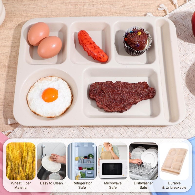 Caeuiciw 8 Pcs Divided Food Plates, 14" Wheat Straw Tray,