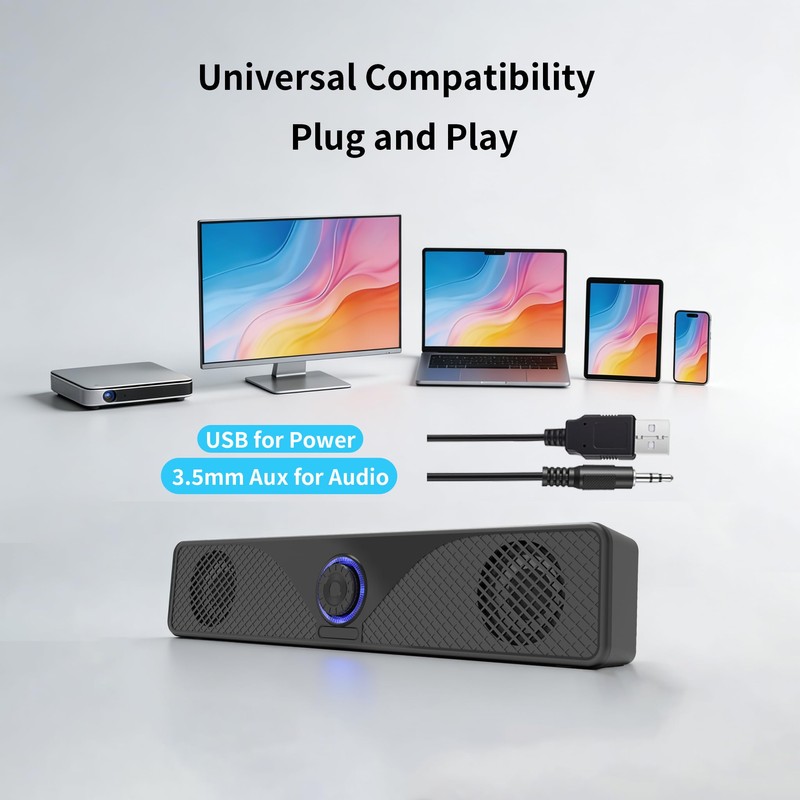 BRYNCO Computer Speakers for Desktop Monitor, USB Powered Wired PC