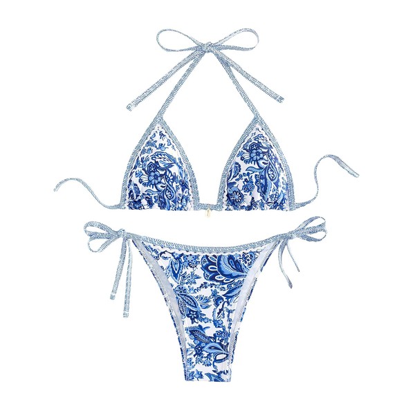 WDIRARA Women's 2 Pcs Boho Bikini Sets Floral Print String
