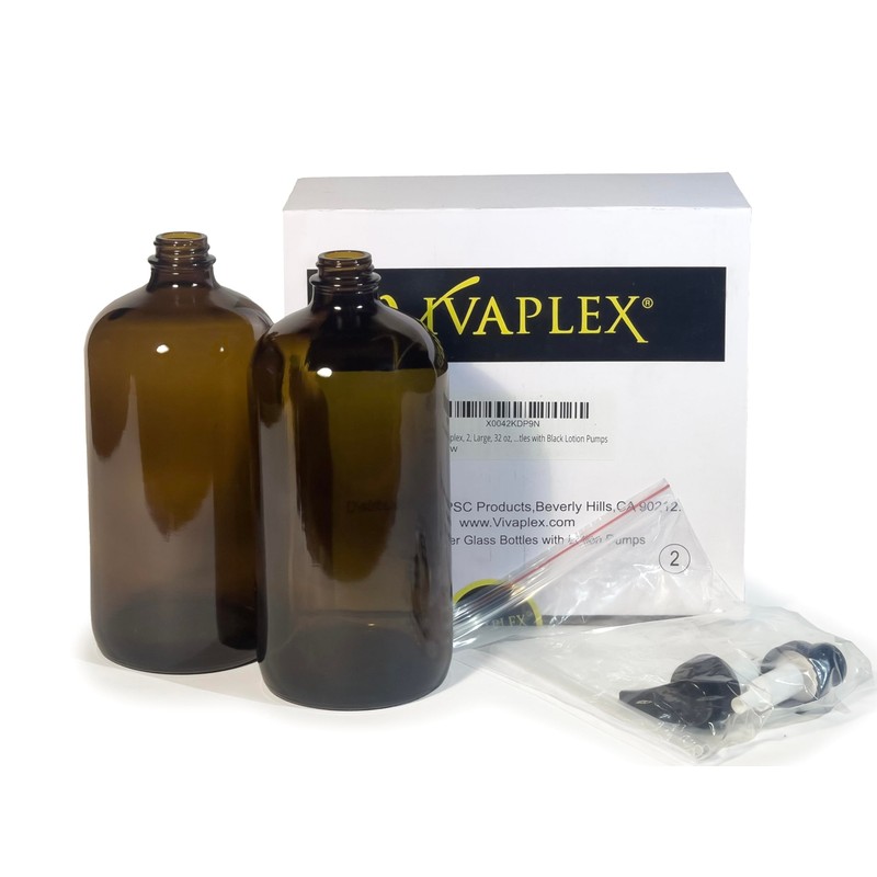 Vivaplex, 2, Large, 32 oz, Empty, Amber Glass Bottles with