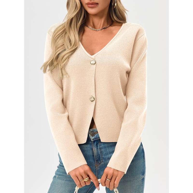Saodimallsu Womens Button V Neck Cardigans Long Sleeve Knit Trendy