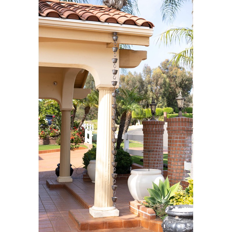 Monarch Rain Chains Aluminum Hammered Cup Rain Chain, 8.5 ft