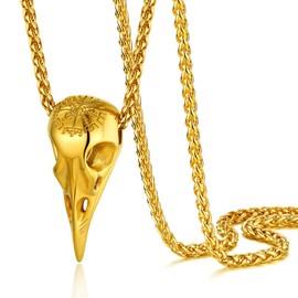 Gold Plated Raven Skull Edgy Necklace for Men Stainless Steel Alt Jewelry Compass Dagger Necklace
