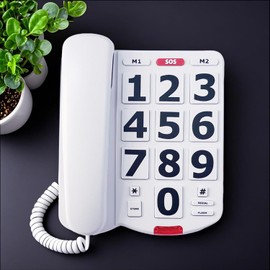 Corded Big Button Phone for Seniors Home, Wired Large Number Landline Telephone for Visually Impaired Old People with Extra Loud Ringer, Emergency House Phones