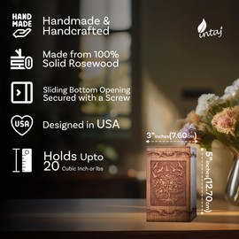 INTAJ Tree of Life Wooden Urn for Human Ashes, 20lbs Capacity, Suitable for Burial for Men, Women, Mom, Dad - Mini Rosewood Keepsake Cremation Urn for Ashes Handcrafted - Wooden Carved Box