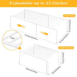 AmaQueen 2 Pcs Expandable Shelf Organizers for Cabinet Closet Cupboard, Adjustable Fridge Shelves Freezer Rack Refrigerator Single Shelf, Extender Plate Shelf for Kitchen (White)