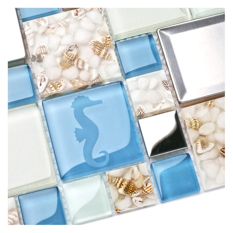 Blujellyfish Blue Sea Glass Tile Backsplash Beach Style Mosaic Tiles