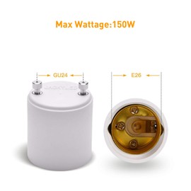 GU24 to E26 E27 Adapter 15-Pack JACKYLED Maximum Wattage 150W Heat Resistant Up to 200℃ Fire Resistant Converts GU24 Pin Base Fixture to E26 E27 Standard Screw-in Socket