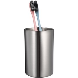Veemoon Lightweight Stainless Steel Toothbrush Cup, Silver Metal Water Cup Bathroom Toothbrush Holder Jar Reusable Beverage Mug Brushed Nickel Tumbler Rustic Beer Container for Men Women (4 Inch)