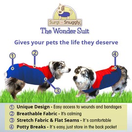 Surgi~Snuggly Dog Recovery Suit - Dog Cone E Collar Alternative for Dogs, Made with American Textile to Protect Your Pet's Wounds, The Original Dog Recovery Suit