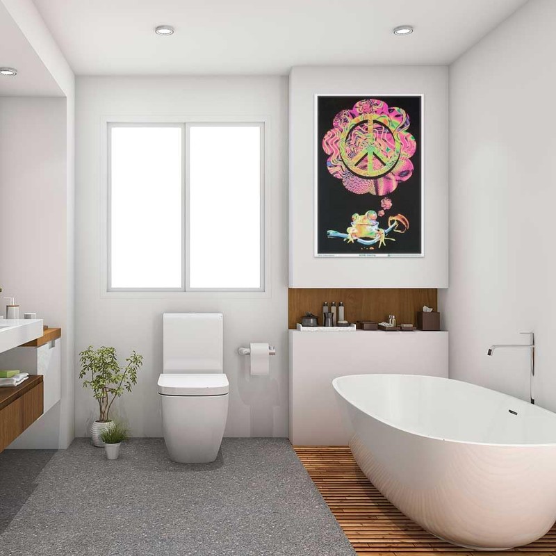 Mushroom Peace Frog - Flocked Blacklight Poster - 23" x