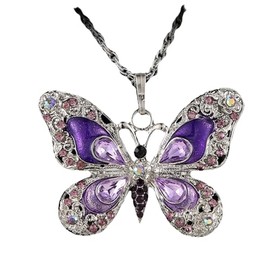 IS4U Vintage Multicolor Butterfly Necklace Bohemian Multicolor Enamel Butterfly Necklace Rhinestone Butterfly Pendant Necklace Chain Enamel Ethnic Costume Jewelry for Women (Purple)