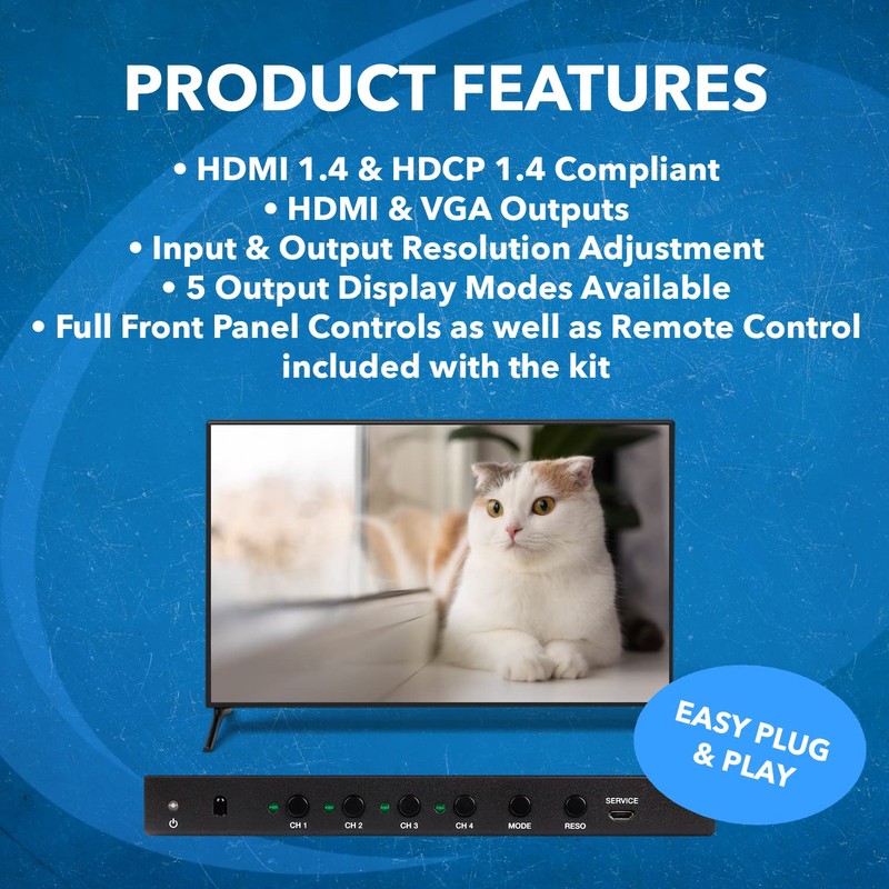 OREI HDMI Switcher 4 in 1 Out with Quad Screen