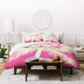 Society6 70456-dvwset Nature Magik Palm Tree Summer Beach Pink Duvet Set with Pillowcase(s), Twin/XL, Pink