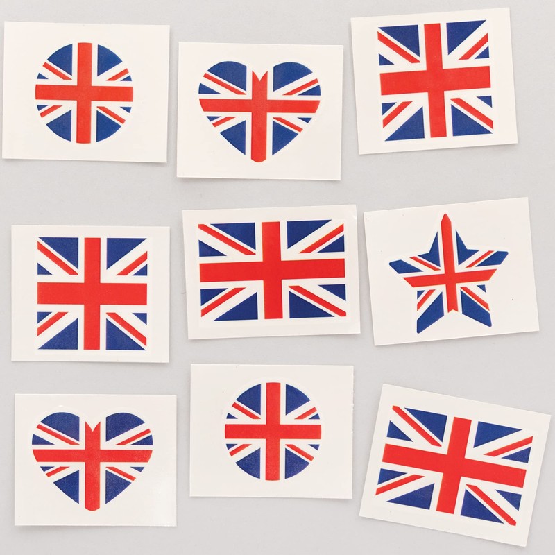 Baker Ross PJ153 Temporary Kids Union Jack Tattoos - Pack