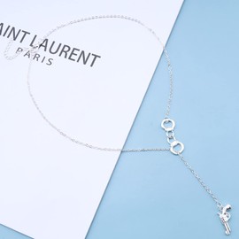 Andelaisi Punk Gun Pendant Necklaces Silver Revolver Pistol Necklace Chain Vintage Handcuff Necklace Choker Interlocking Circle Chain Necklace Jewelry for Women