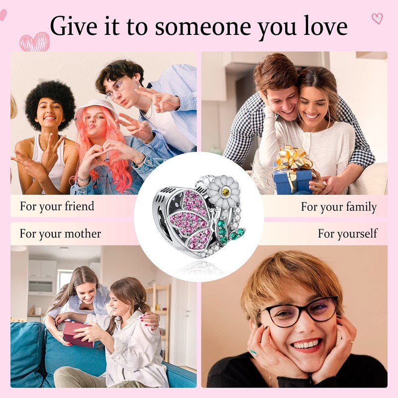 NINGAN April-Daisy Birth Flower & Butterfly Charm for Birthstone Charms