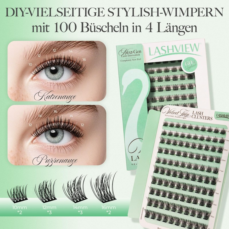 LASHVIEW Cluster Eyelashes, Eyelash Clusters, Natural Look Cluster Eyelash Extensions,
