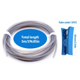 NVGFTG 5M PTFE Hose 4 mm × 2.5 mm Transparent Grey PTFE Tube 3D Printer Accessories Teflon Hose with Pipe Cutter for 1.75 mm 3D Printer Filament, Compatible with Bambu Lab A1/P1/X1/K1/AMS