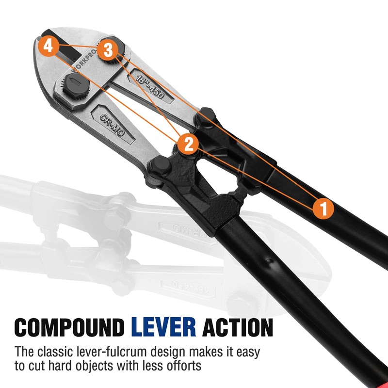 WORKPRO 18" Bolt Cutter, Chrome Molybdenum Steel Blade, Heavy Duty