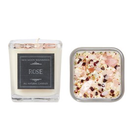 Rose Candle by New Moon Beginnings - Floral Scented Candle - Dried Flower & Crystal Candles - Love Candle - All Natural Soy Candle