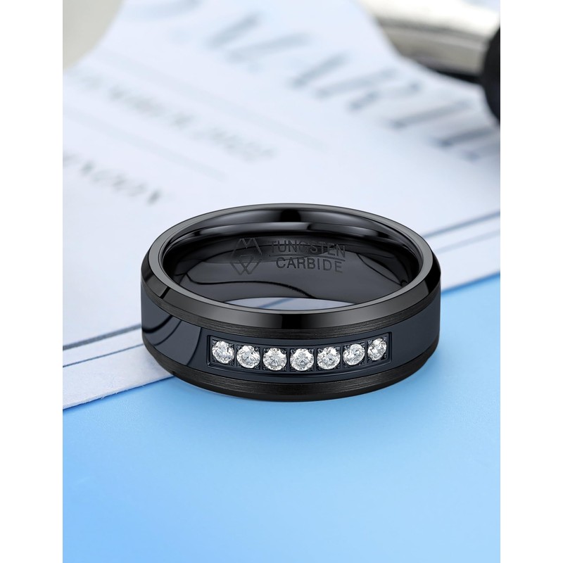 MomentWish 8mm Black Tungsten Rings, Valentine's Day Gift Birthday Gifts,