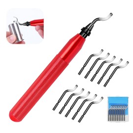 12 Pcs Universal Deburring Tool Set, 360 Degree Rotatable Deburrer with Extra HSS Steel Deburring Sheets and Box, Burr Remover with Metal Handle for Plastic, 3D Printers, PVC, Steel, Resin Art