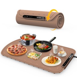 VEPOKA Electric Warming Tray, 7 Temperature Levels&Fast Heating, Portable Food Warmers for Parties, Auto Shut-Off&Child-Lock,Roll up Silicone Food Warming Mat for Buffet, Gatherings,Everyday Use-Brown