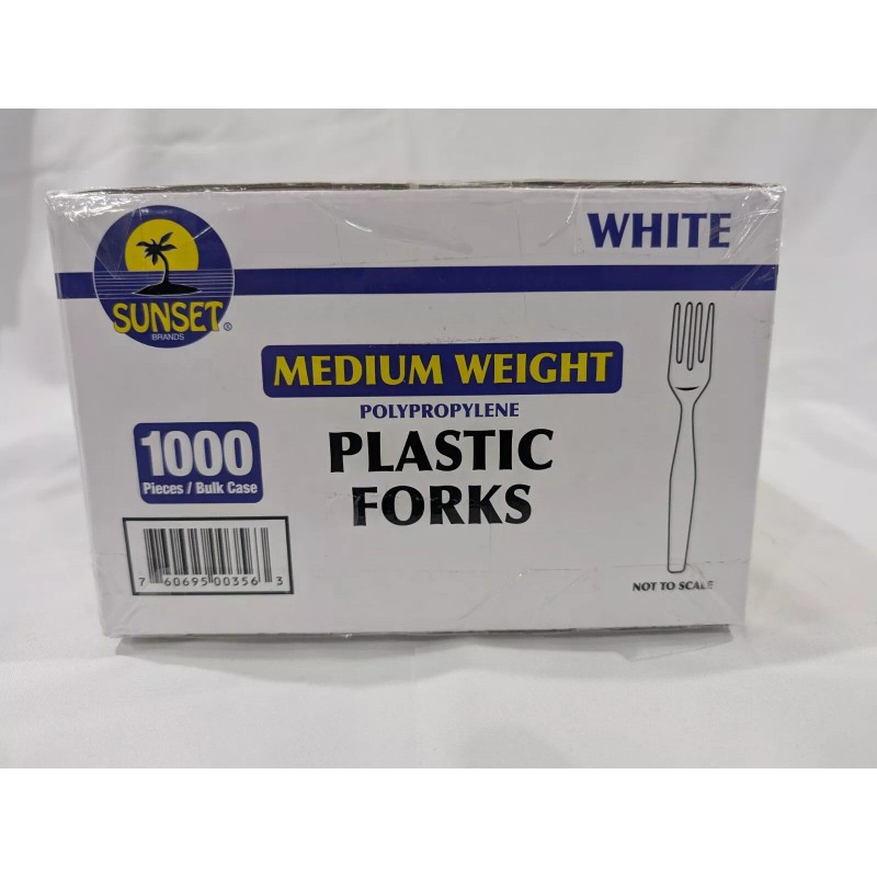 Sunset Medium Weight Disposable Plastic Forks Bulk White Plastic Silverware