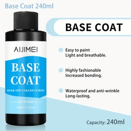 AIJIMEI Base Coat Quick Dry Gel Base Coat For Nails Nail Polish Base Coat Clear Base Coat Gel Base Coat Nail Base Coat Gel for Home DIY LongLasting Base Coat Gel 8 Fl Oz