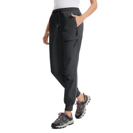 Tallemon Womens Tall Hiking Pants 30/32/34 Inseam Lightweight Joggers Quick Dry 4 Pockets Travel Athletic Cargo UPF50+ 34" Black Medium