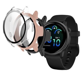MEMELOKA Case for Garmin Vivoactive 6 with Screen Protector, Pack of 3, Ultra Thin Scratch-Resistant Hard PC Protective Case and High Sensitivity Screen Protector (Pink + Black + Transparent)