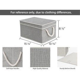 StorageWorks Storage Bins with Lids, Decorative Storage Boxes with Lid and Soft Rope Handles, Foldable Storage Baskets for Closet, Shelves, Stackable, 3-Pack, Gray, Large