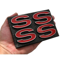 4Pcs Metal SS Front Emblems 3D Badge Replacement for1969-72 Chevelle SS 3953634 (Chrome Red)
