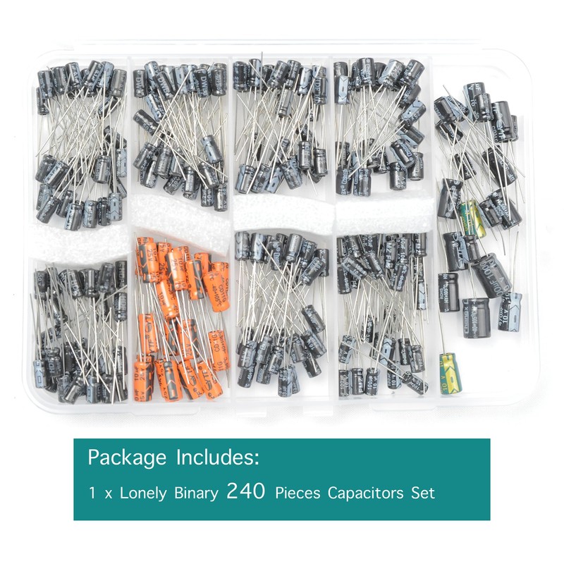 Lonely Binary 240-Piece Electrolytic Capacitor Assortment Kit – 13 Values