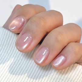 Cat Eye Press on Nails Short Square Fake Nails With Glitter Designs Pink False Nails Acrylic Glue on Nails Glossy Full Cover Stick on Nails for Women Artificial Nails 24 Pcs