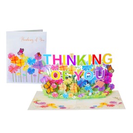 PQ Bees Valentines Day Card, 3D Thinking Of You Pop Up Card, Anniversary Cards, Sympathy Get Well All Occasion or Just Because Perfect Encouragement Cards (Size 6x8 in – Thinking of You)