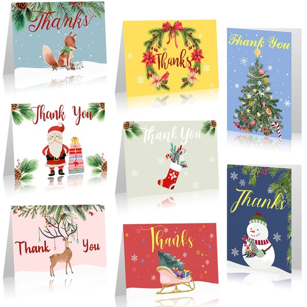 24 Pack Christmas Cards Set Bulk Merry Christmas Greetings Cards with Envelopes, 8 Festive Designs boxed christmas cards holiday cards for winter Holiday Christmas party supplies (Cute Style)