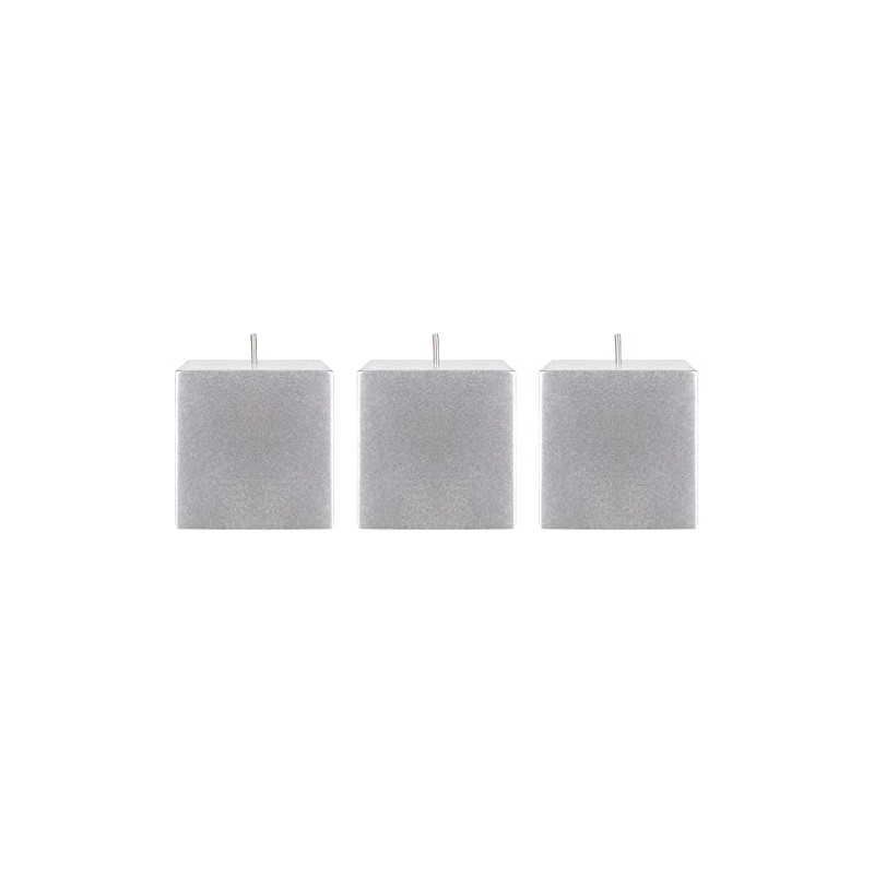 Mega Candles 3 pcs Unscented Solid Square Silver Pillar Candles,