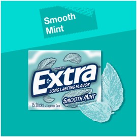 Extra Gum Smooth Mint Sugarfree Gum Bulk, Individually Wrapped, Perfect for Fresh Breath at School, Work, and Travel, 15 Count, Pack of 10