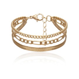 Wendalern Layered Cuban Link Chain Bracelet Set Multiple Snake Bone Chain Bracelets Punk Figaro Link Chain Bracelets Vintage Gold Herringbone Bracelet Jewellery for Women Girls, Metal