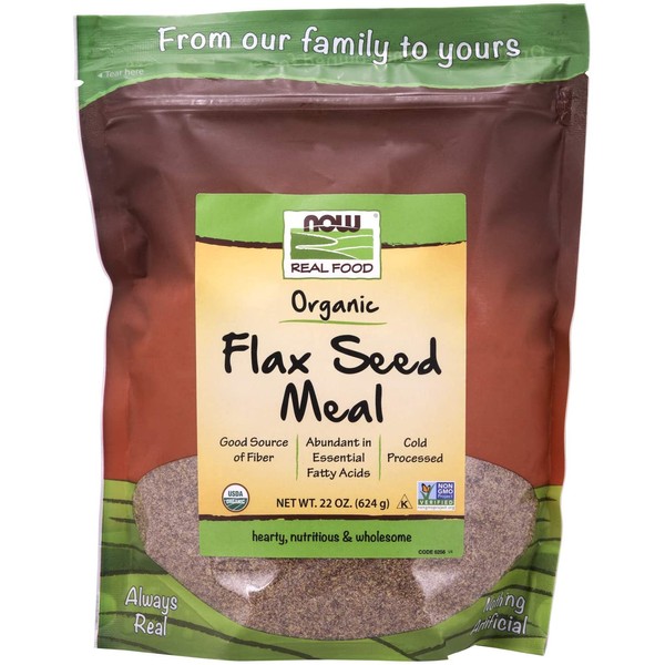 NOW Natural Foods, Organic Flax Seed Meal, Source of Essential Fatty Acids and Fiber, Cold-Processed, Certified Non-GMO, 22-Ounce (Packaging May Vary)